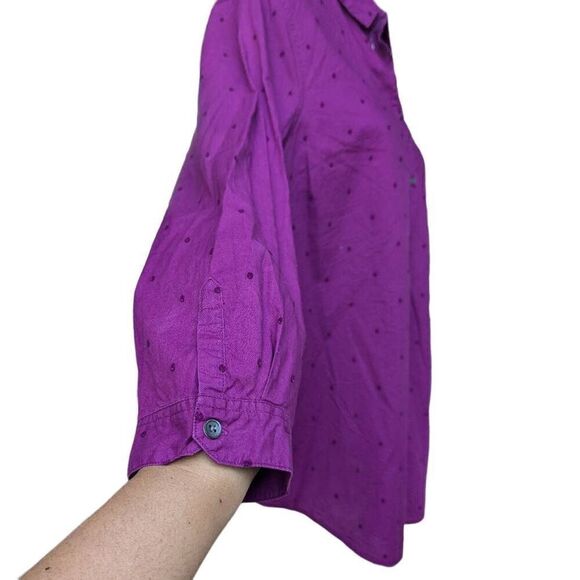 LANDS' END Purple Textured Polka Dot 1/2 Button Down Pullover Blouse Size 12 - Picture 3 of 9